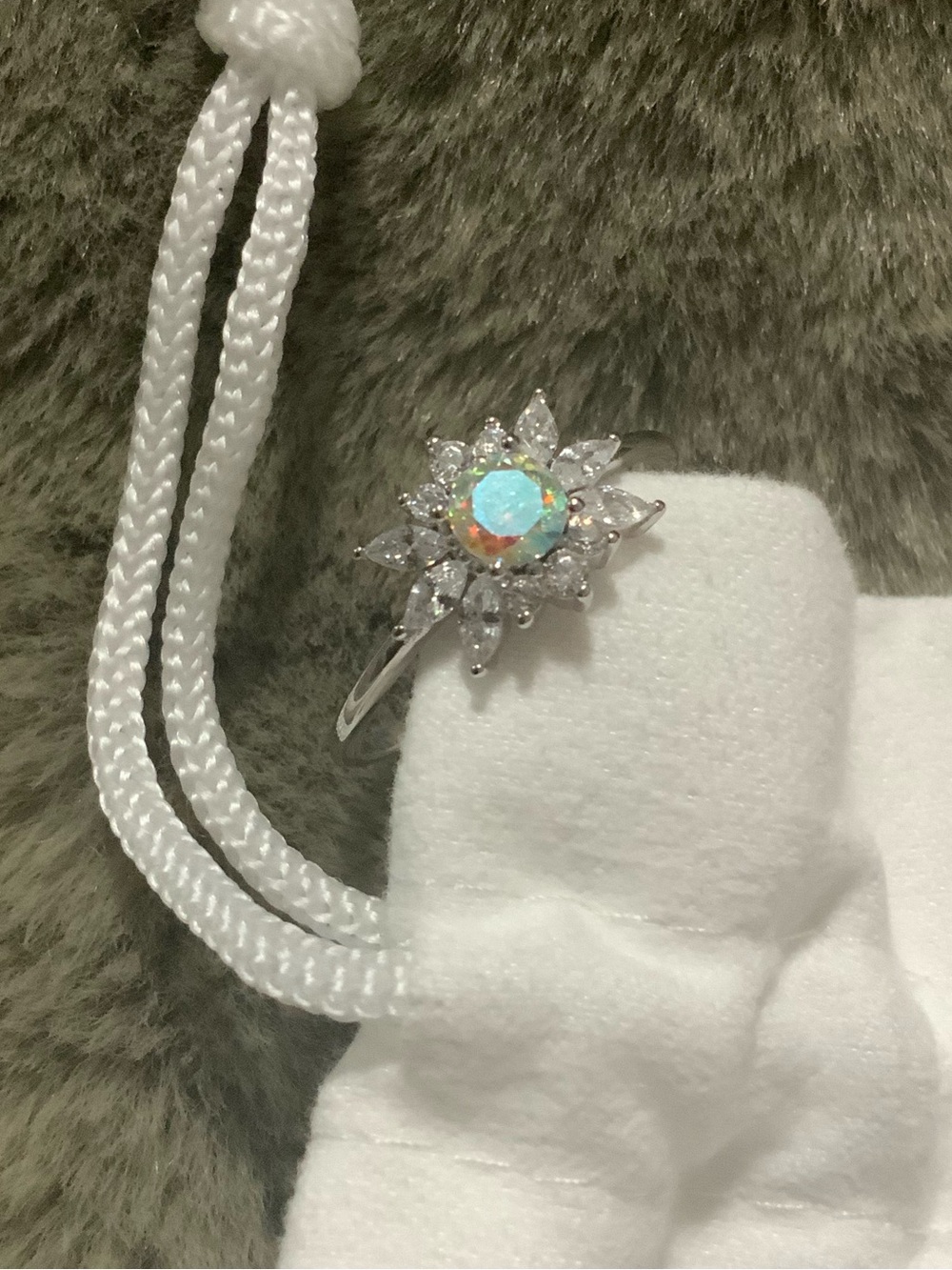 Sterling Forever Opal Halo Flower Ring in Silver - Size 10